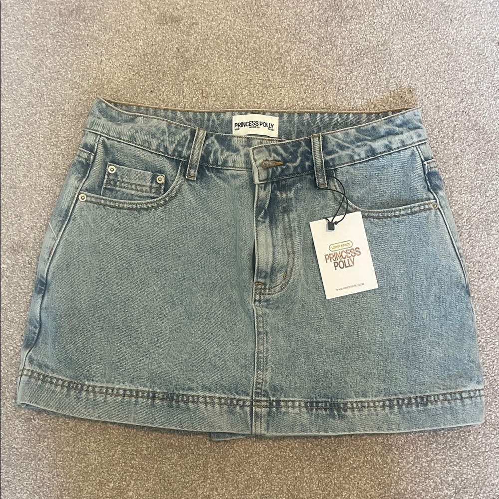 Princess Polly Washed Denim Mini Skort in Light Blue NWT
